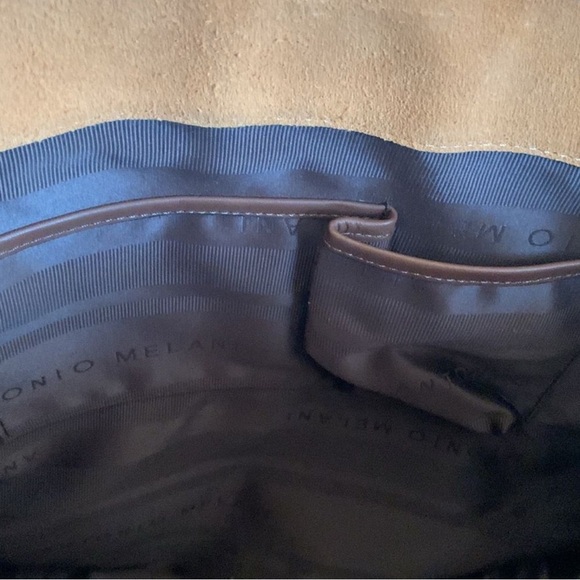 NWT ANTONIO MELANI Tan Suede and Brown  Leather Large Tote Bag 17 x 12 - Picture 3 of 7